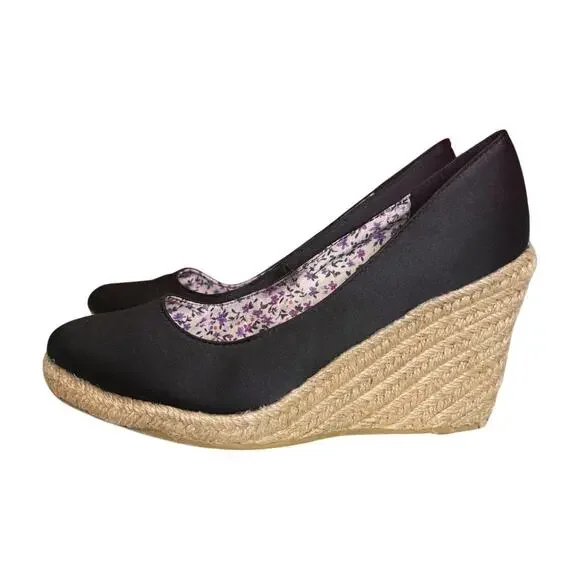 Rampage Matilda Black Espadrille Wedge Heels 7M summer wedge Jute Platform beach - Picture 2 of 11